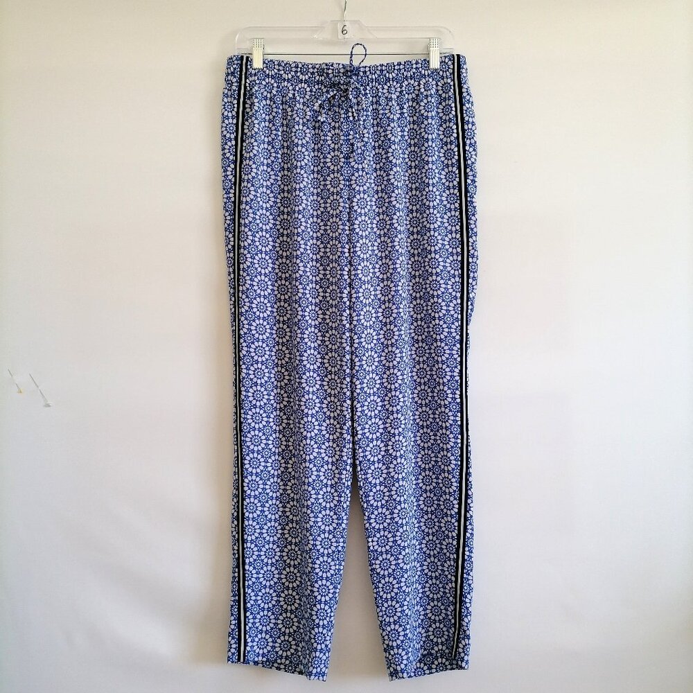 Talbots Womens Blue & White Mykonos Stretchy Waist Wide Leg Ankle Pants Size M
